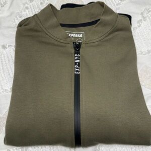Express extra large forest green men zip up sweater